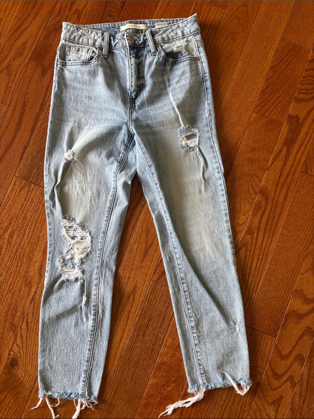 eunina Light Blue Distressed Straight Leg Jeans